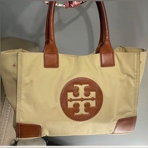 Tory Burch Tan And Leather Nylon and Leather Snap